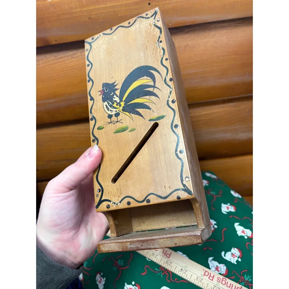 Vintage Woodpecker Woodware Match Holder Rooster Japan Folk Art Kitchen‎ Decor